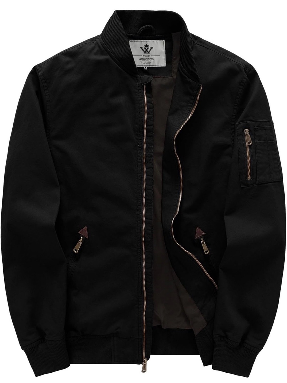 WenVen Black Lightweight Cotton Bomber Jacket Casual Military Windbreaker